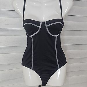 Elegant Black Swimsuit with White Trim
